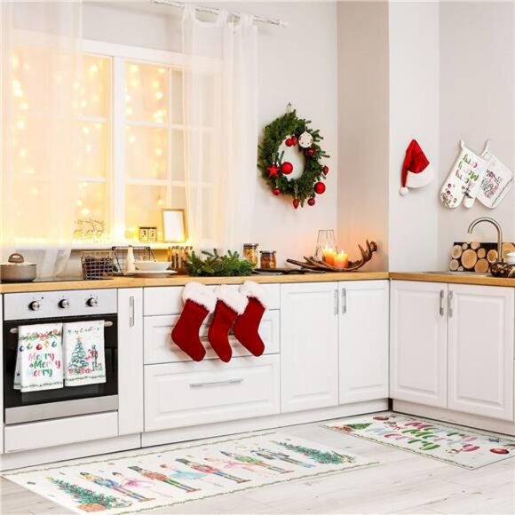 10 Pcs Winter Oven Mitts Pot Holders Kitchen Rug and Towel Set Absorbent Towels - Picture 2 of 7